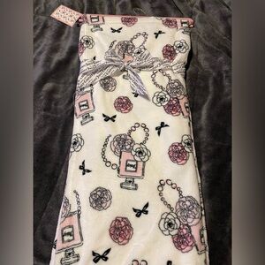 Juicy Couture Pink and Black Plush Throw and Hanger